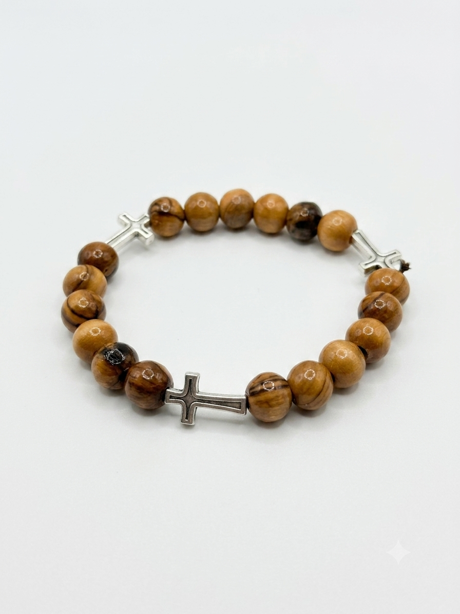 Kors armband i olivträ