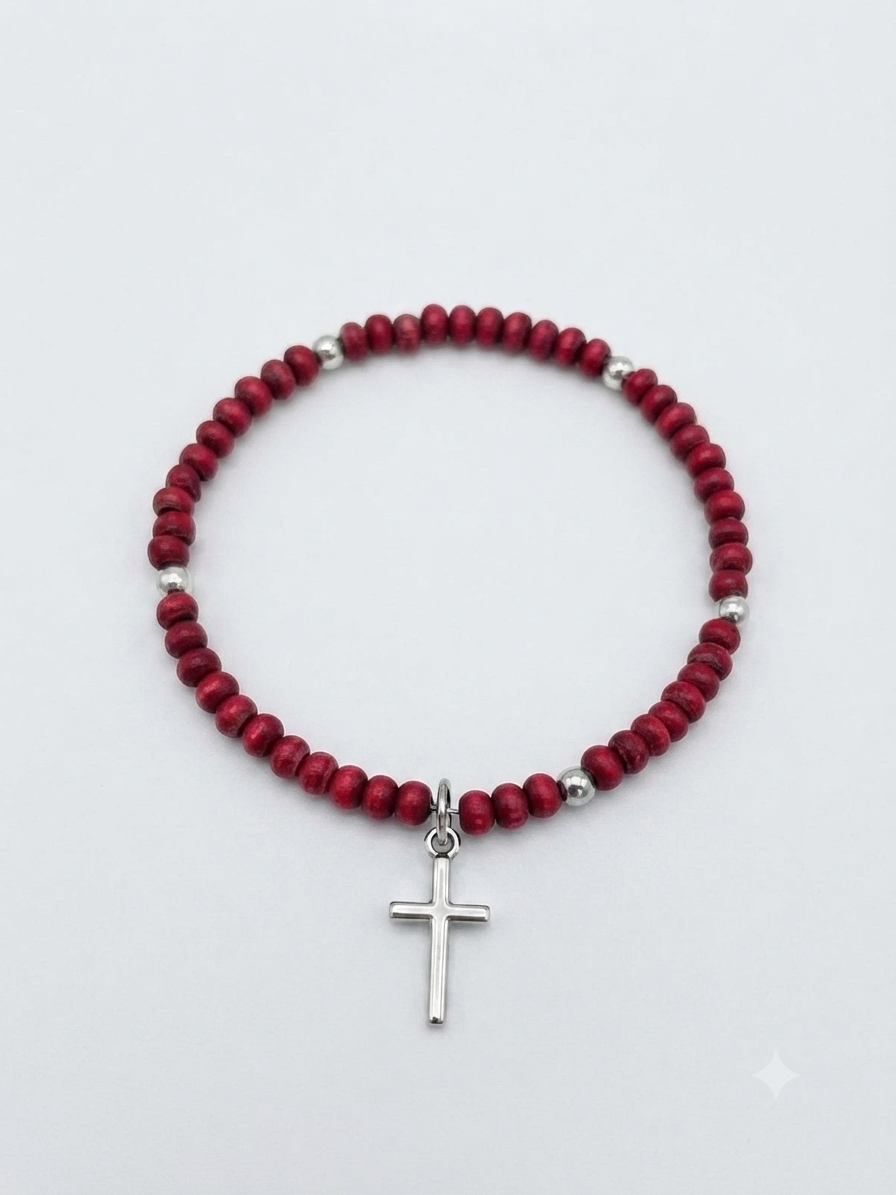 Kors armband med rosendoftande pärlor