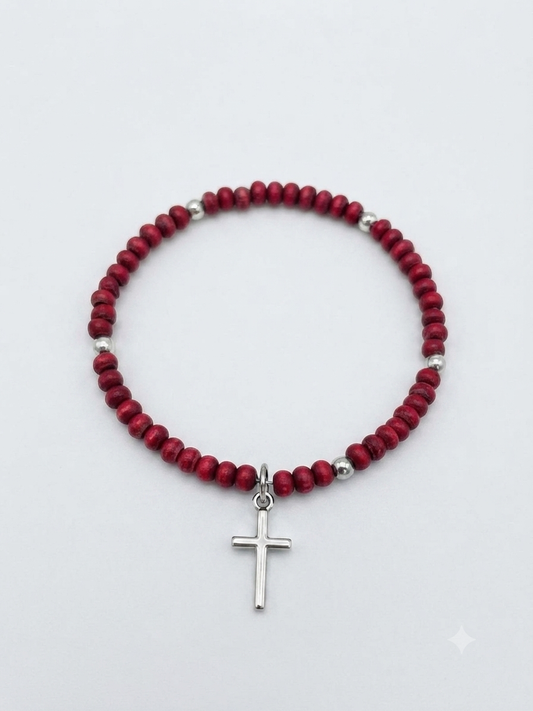 Kors armband med rosendoftande pärlor